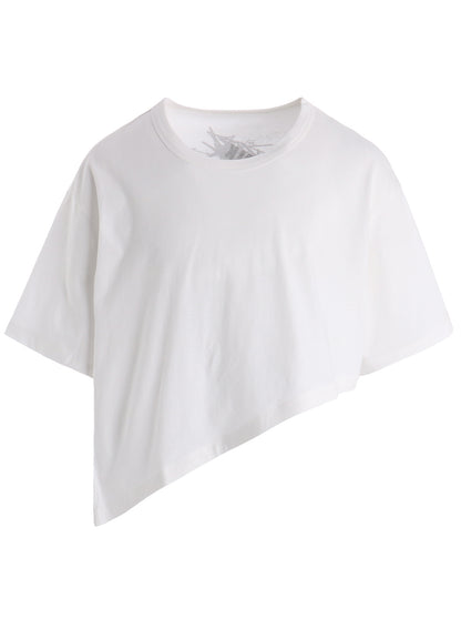 COTTON JERSEY MESSAGE PRINT ASYMMETRIC SHORT SLEEVE TEE