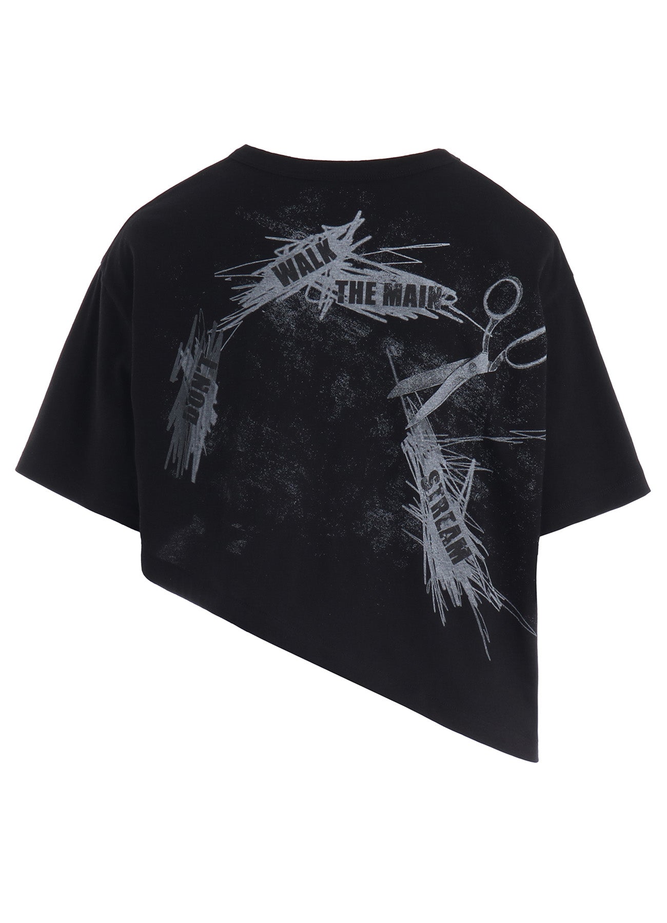 やまもんさま COTTON JERSEY MESSAGE PRINT ASYMMETRIC SHORT SLEEVE TEE – THE SHOP