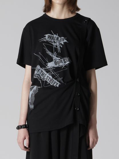 COTTON JERSEY MESSAGE PRINT BELTED HALF SLEEVE TEE