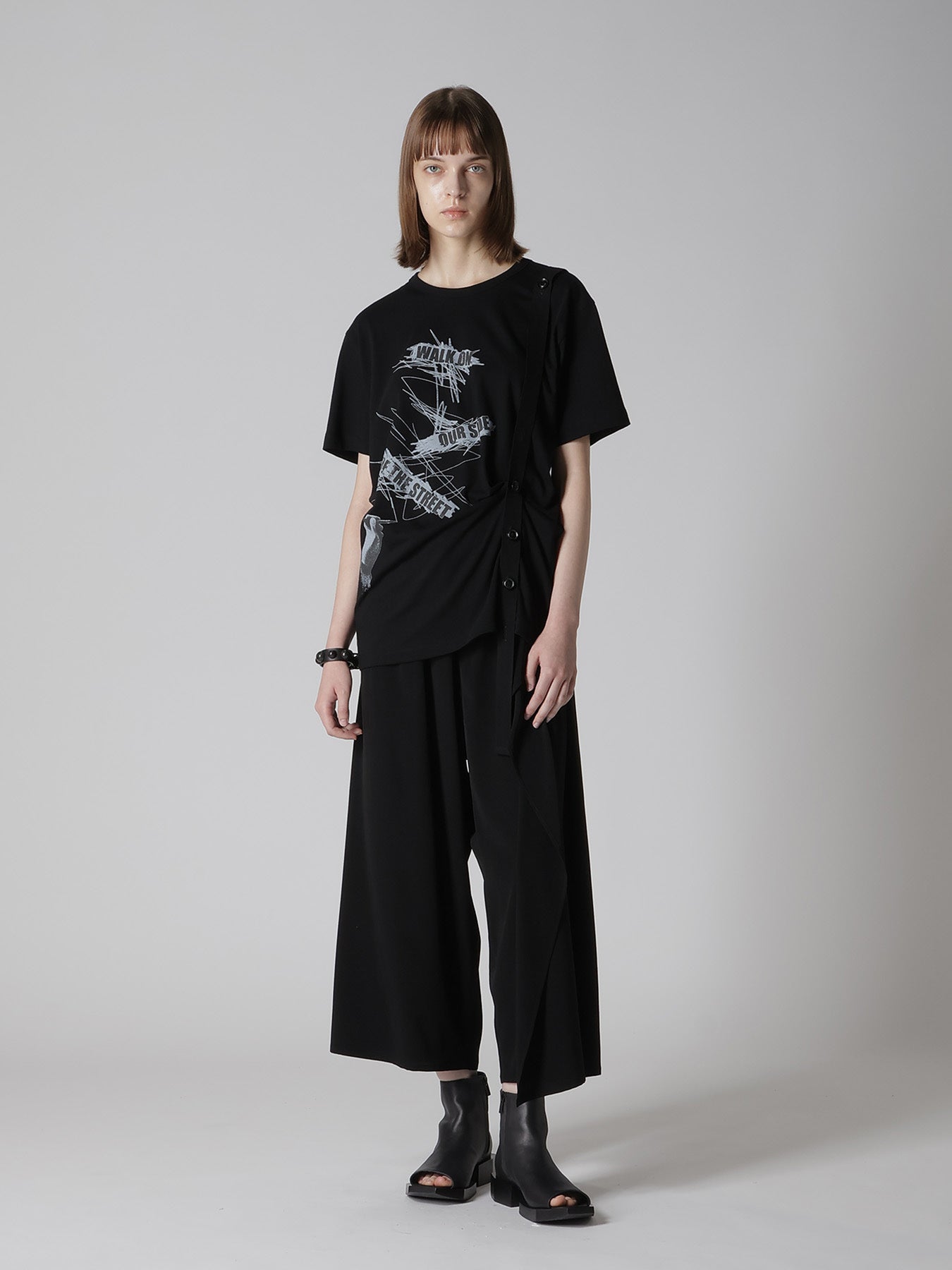 COTTON JERSEY MESSAGE PRINT BELTED HALF SLEEVE TEE