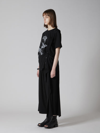 COTTON JERSEY MESSAGE PRINT BELTED HALF SLEEVE TEE