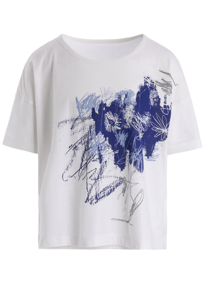 COTTON JERSEY FLOWER PRINT ROUND NECK LOOSE TEE