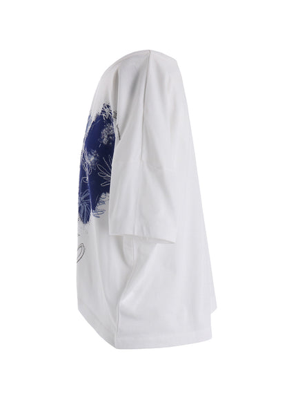 COTTON JERSEY FLOWER PRINT ROUND NECK LOOSE TEE