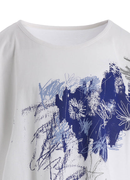 COTTON JERSEY FLOWER PRINT ROUND NECK LOOSE TEE