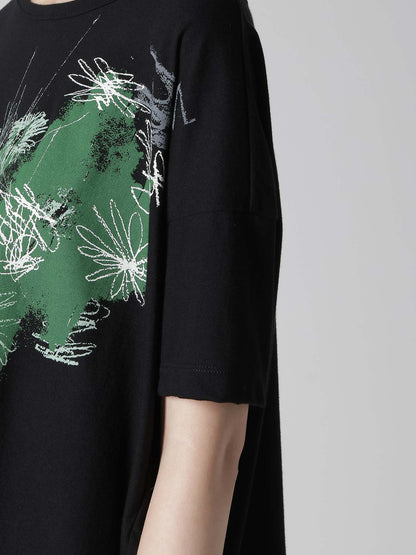 COTTON JERSEY FLOWER PRINT ROUND NECK LOOSE TEE