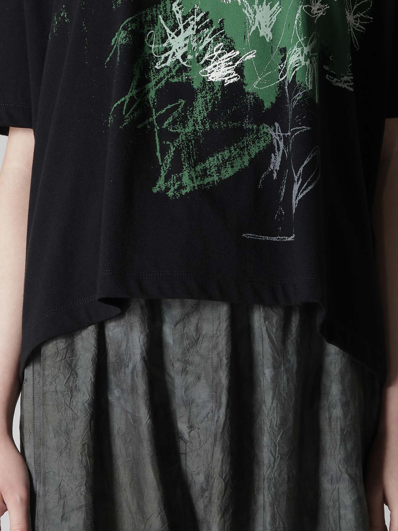 COTTON JERSEY FLOWER PRINT ROUND NECK LOOSE TEE