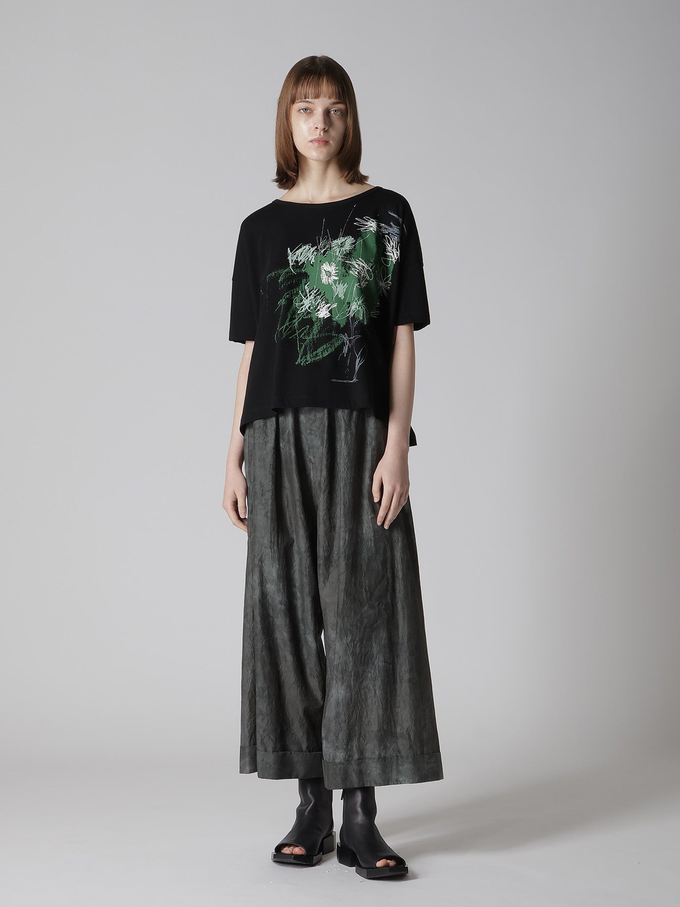 COTTON JERSEY FLOWER PRINT ROUND NECK LOOSE TEE