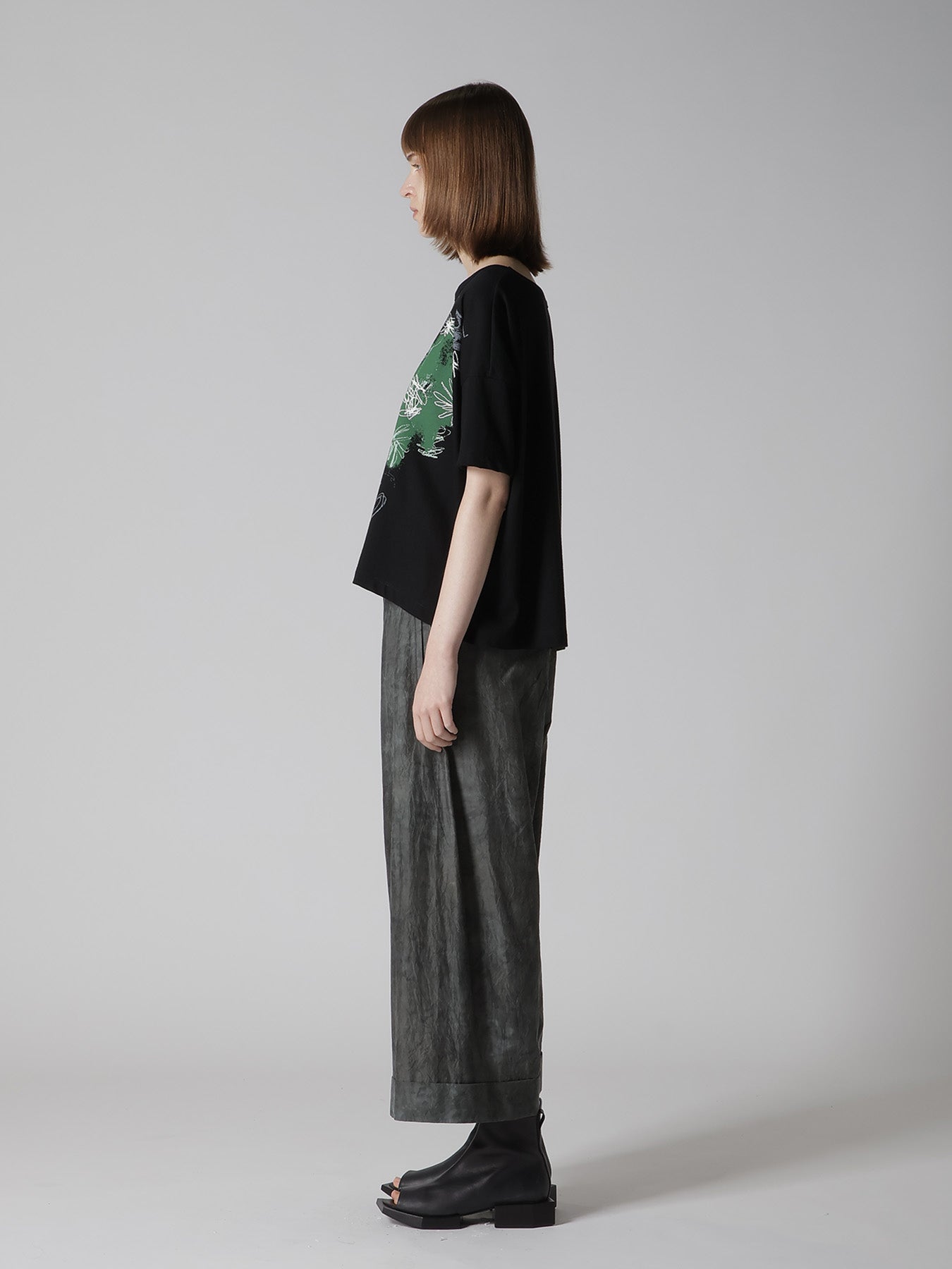 COTTON JERSEY FLOWER PRINT ROUND NECK LOOSE TEE