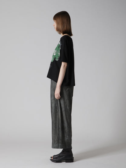COTTON JERSEY FLOWER PRINT ROUND NECK LOOSE TEE