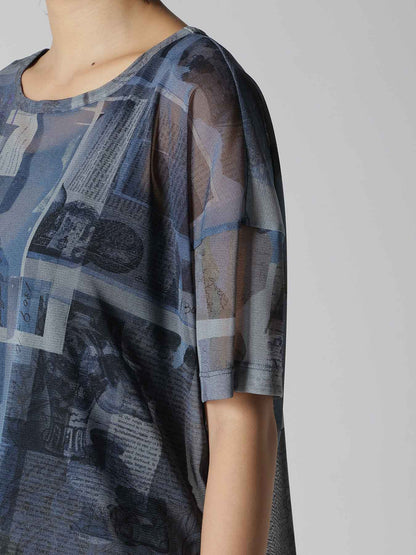 TULLE VASE COLLAGE PRINT ROUND NECK LOOSE TEE