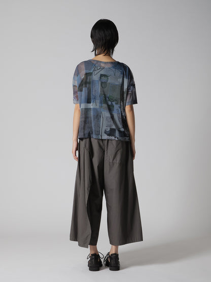 TULLE VASE COLLAGE PRINT ROUND NECK LOOSE TEE