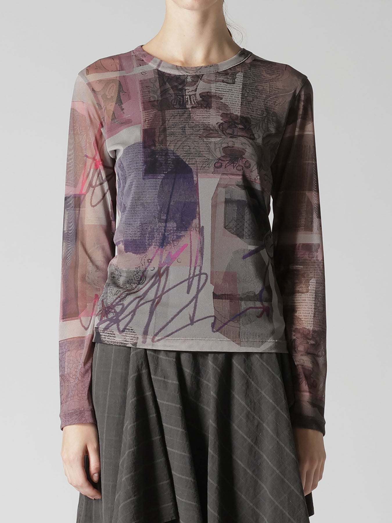 TULLE VASE COLLAGE PRINT LONG SLEEVE TEE