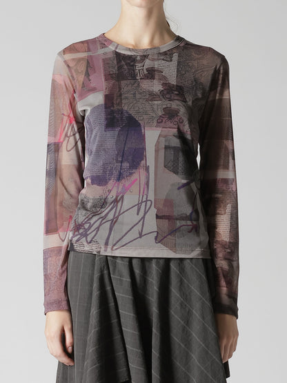 TULLE VASE COLLAGE PRINT LONG SLEEVE TEE