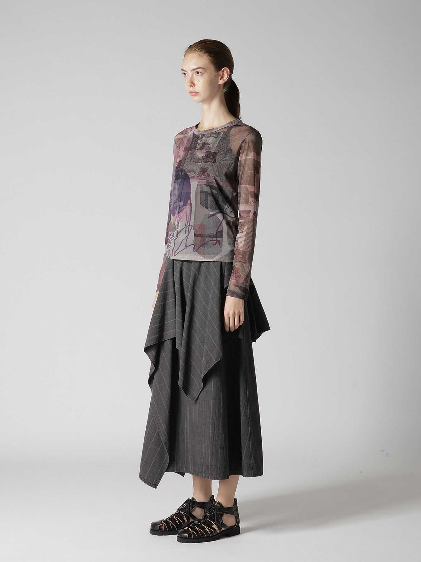 TULLE VASE COLLAGE PRINT LONG SLEEVE TEE