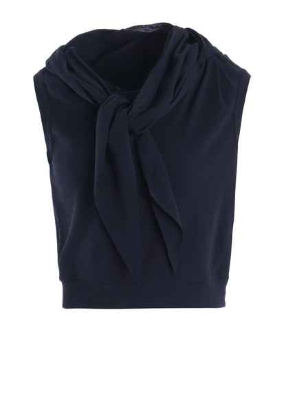 COTTON GAUZE FRAISE DRAPE TIE SLEEVELESS TEE