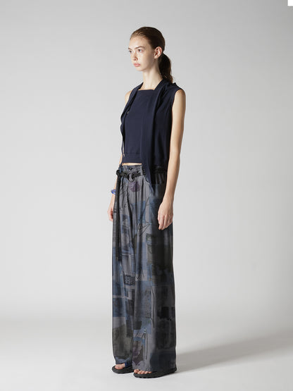 COTTON GAUZE FRAISE DRAPE TIE SLEEVELESS TEE