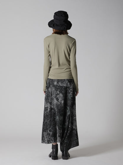 COTTON GAUZE FRAISE ROUND NECK LONG SLEEVE TEE