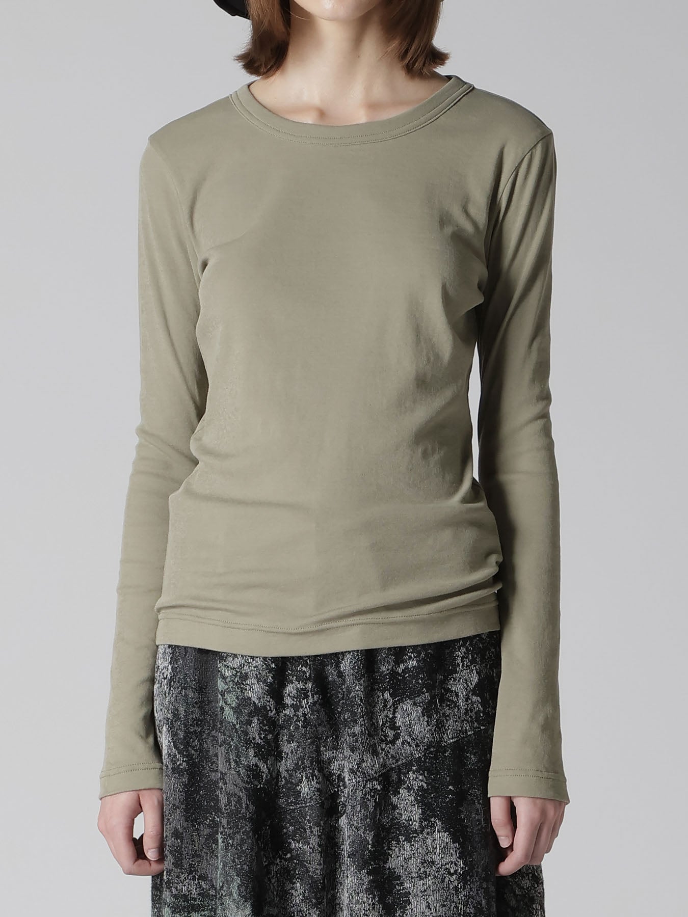 COTTON GAUZE FRAISE ROUND NECK LONG SLEEVE TEE