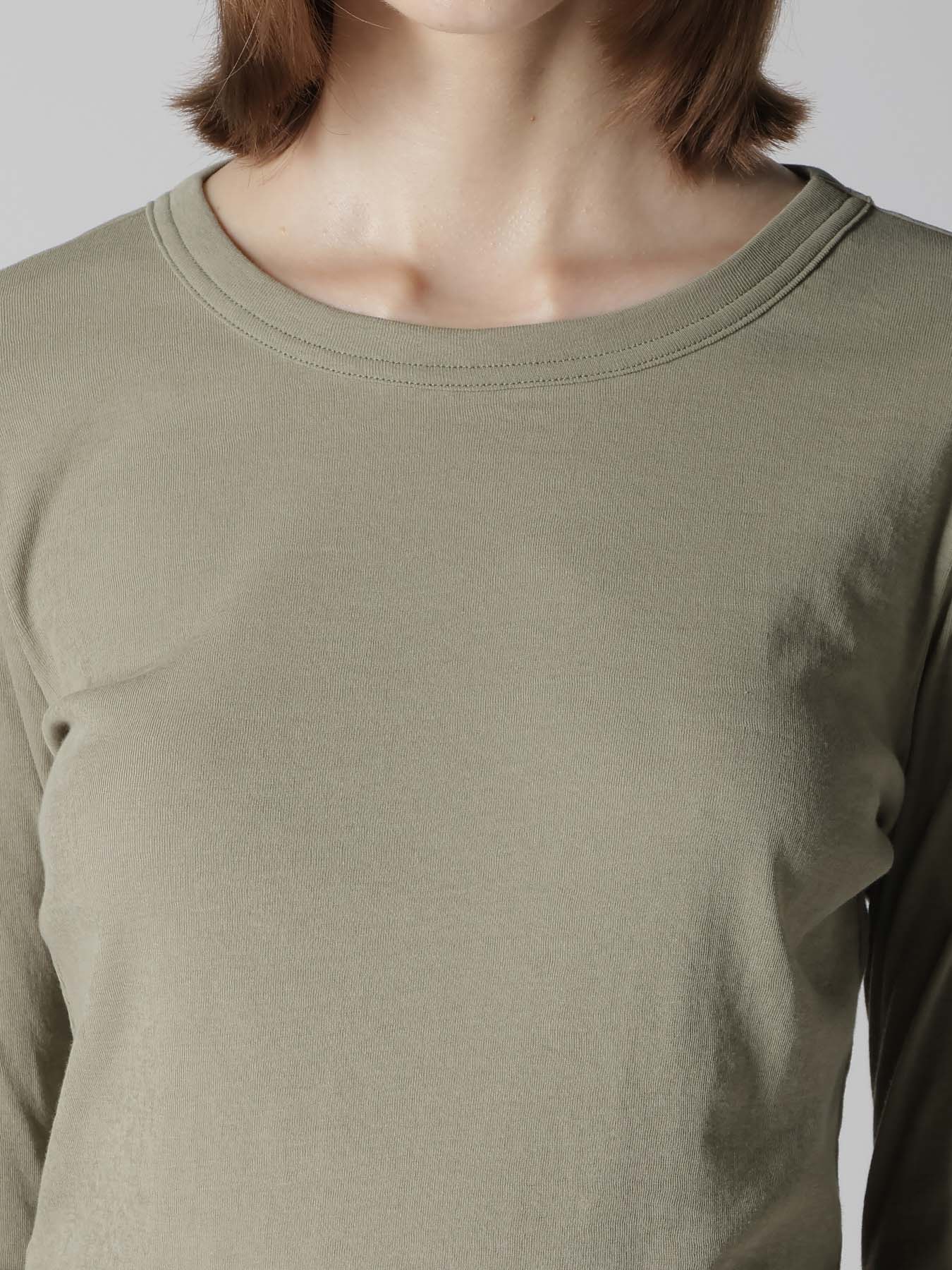 COTTON GAUZE FRAISE ROUND NECK LONG SLEEVE TEE