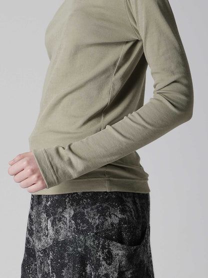 COTTON GAUZE FRAISE ROUND NECK LONG SLEEVE TEE