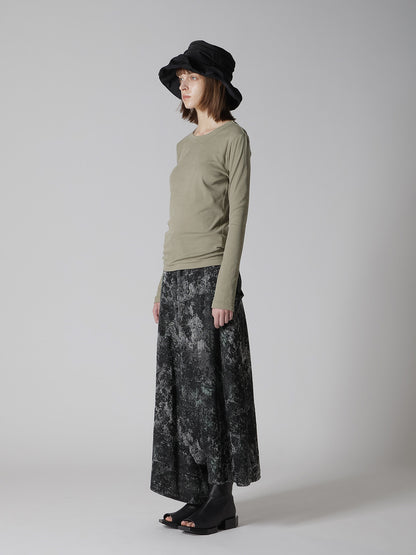 COTTON GAUZE FRAISE ROUND NECK LONG SLEEVE TEE