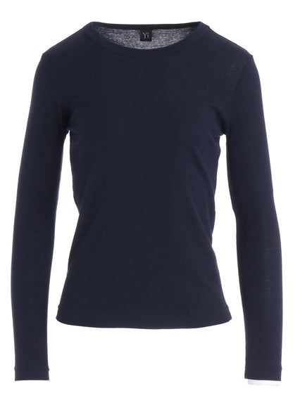 COTTON GAUZE FRAISE ROUND NECK LONG SLEEVE TEE