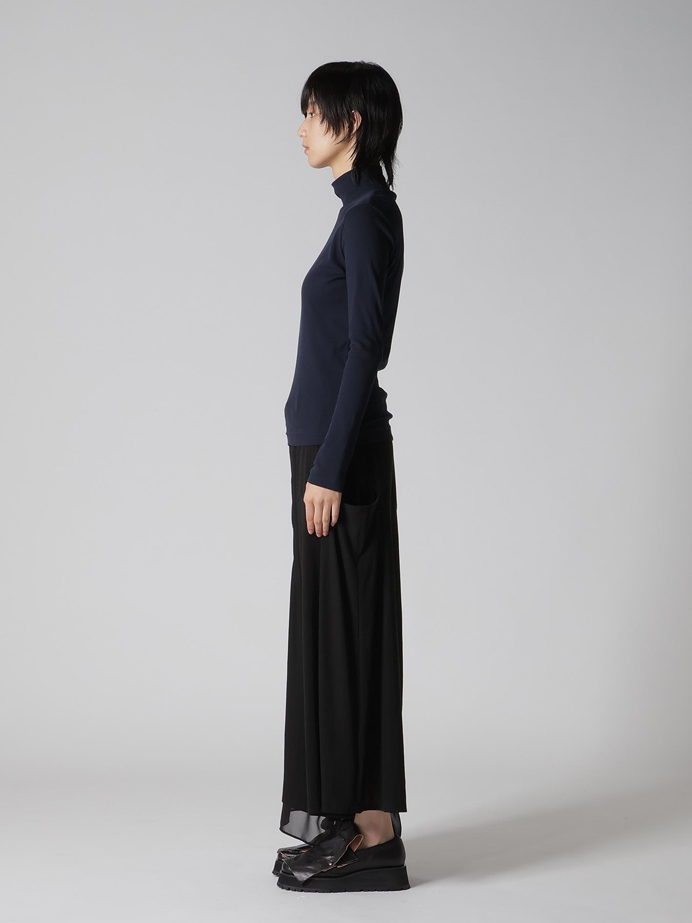 COTTON GAUZE FRAISE HIGHNECK LONG SLEEVE TEE