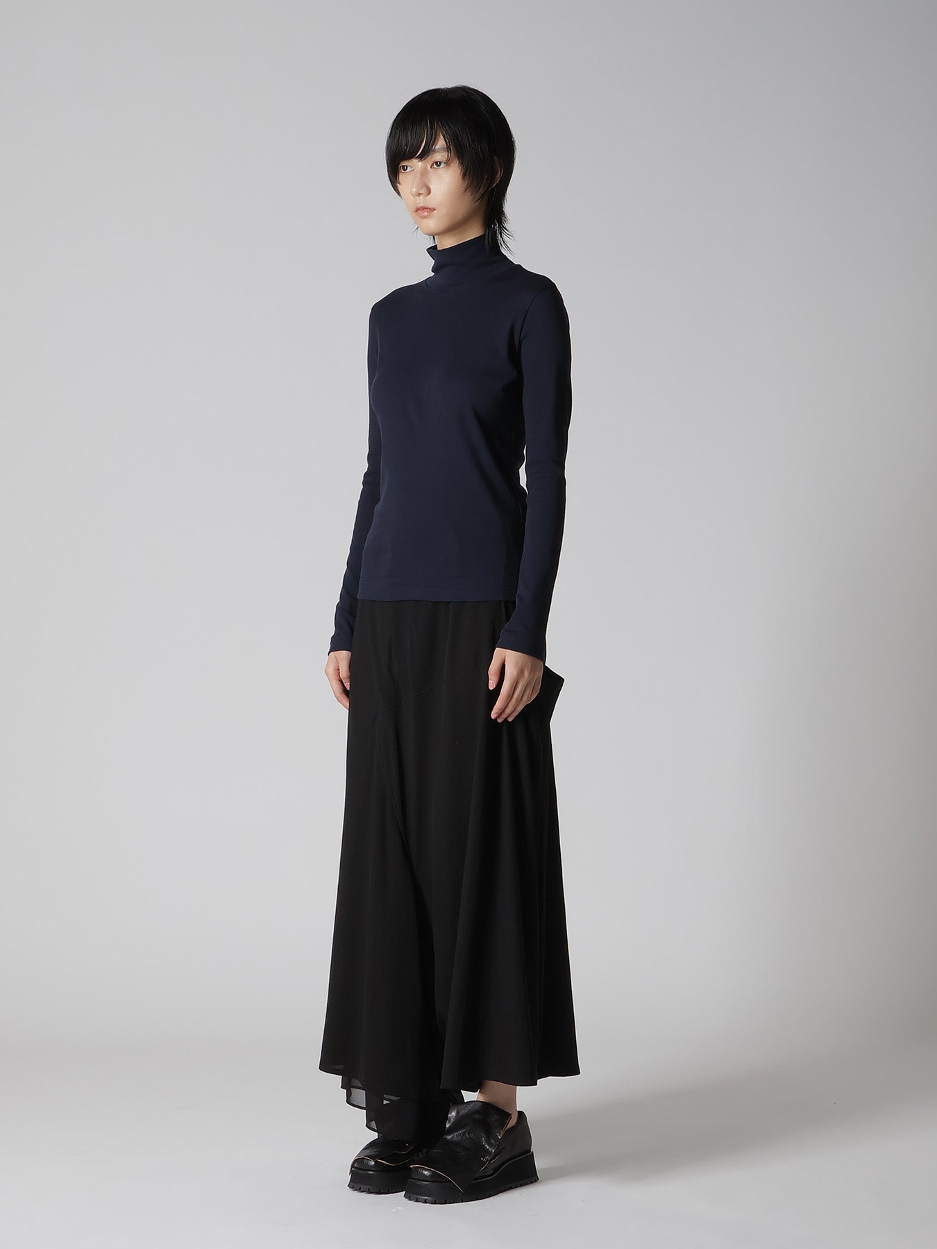 COTTON GAUZE FRAISE HIGHNECK LONG SLEEVE TEE