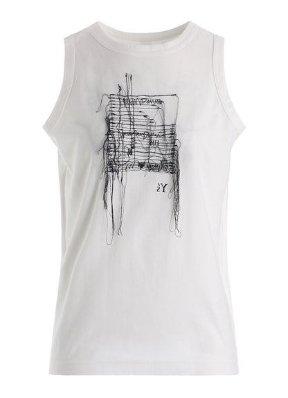 RANDOM STITCH EMBROIDERY SLEEVELESS TEE