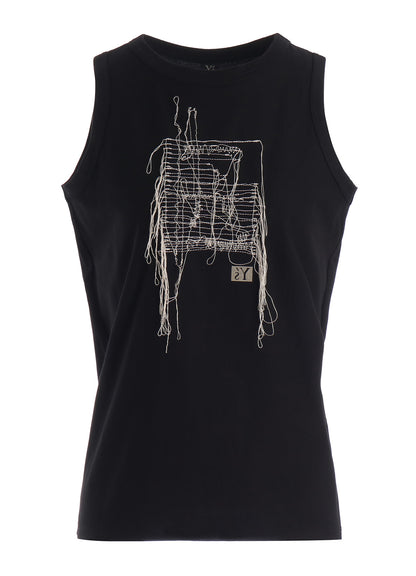 RANDOM STITCH EMBROIDERY SLEEVELESS TEE