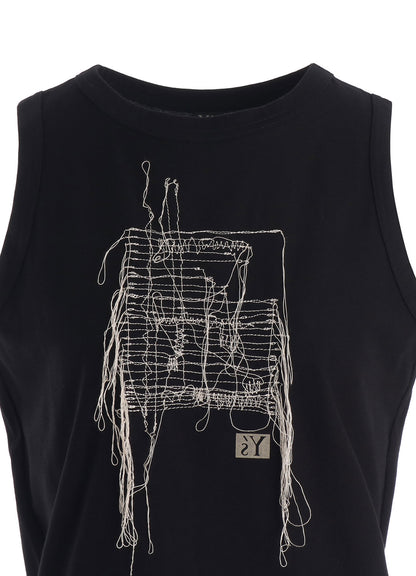 RANDOM STITCH EMBROIDERY SLEEVELESS TEE