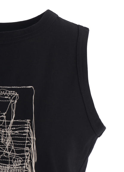 RANDOM STITCH EMBROIDERY SLEEVELESS TEE