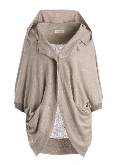 LINEN JERSEY LOOSE FIT POCKET CARDIGAN