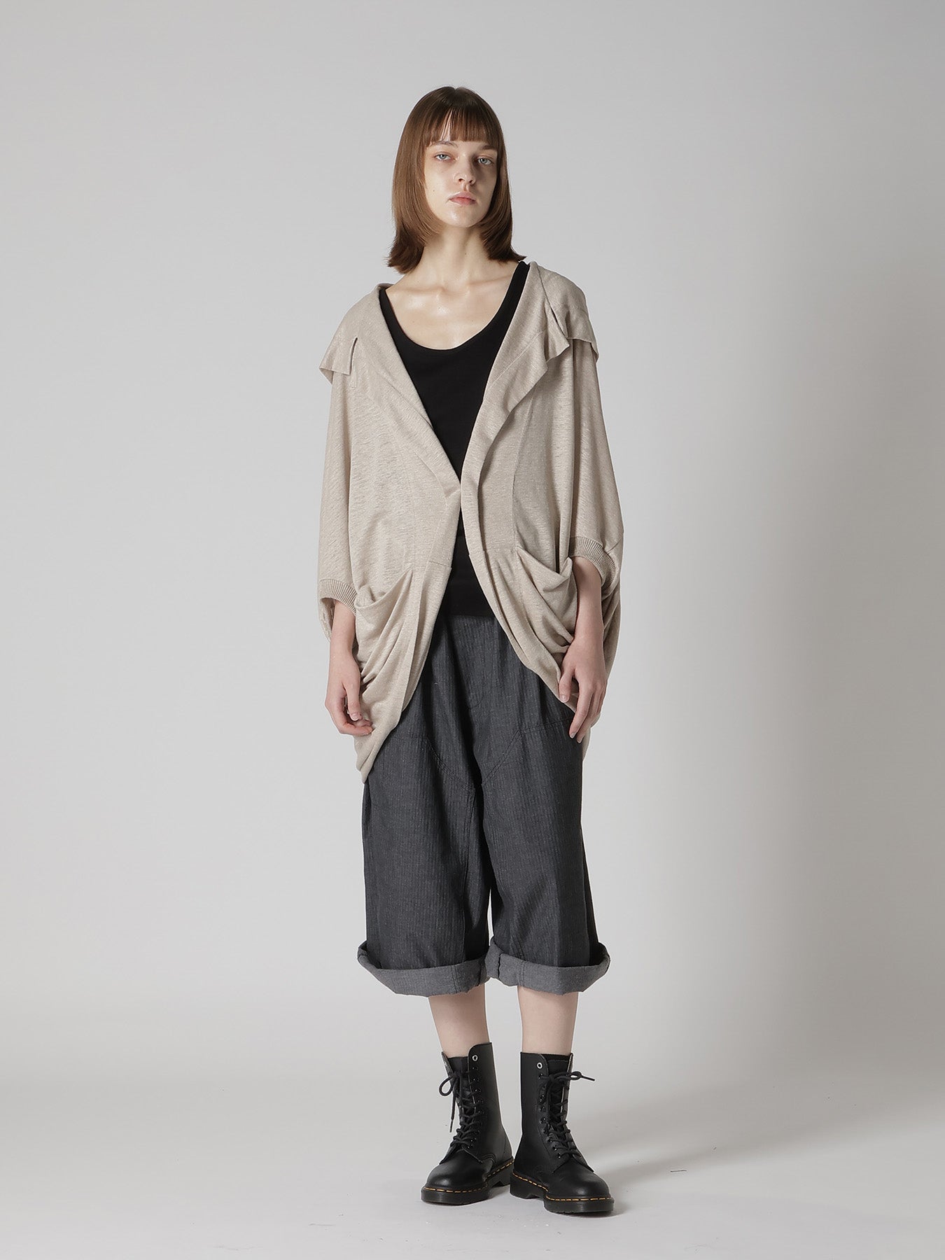 LINEN JERSEY LOOSE FIT POCKET CARDIGAN