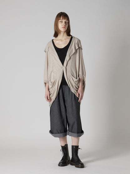 LINEN JERSEY LOOSE FIT POCKET CARDIGAN