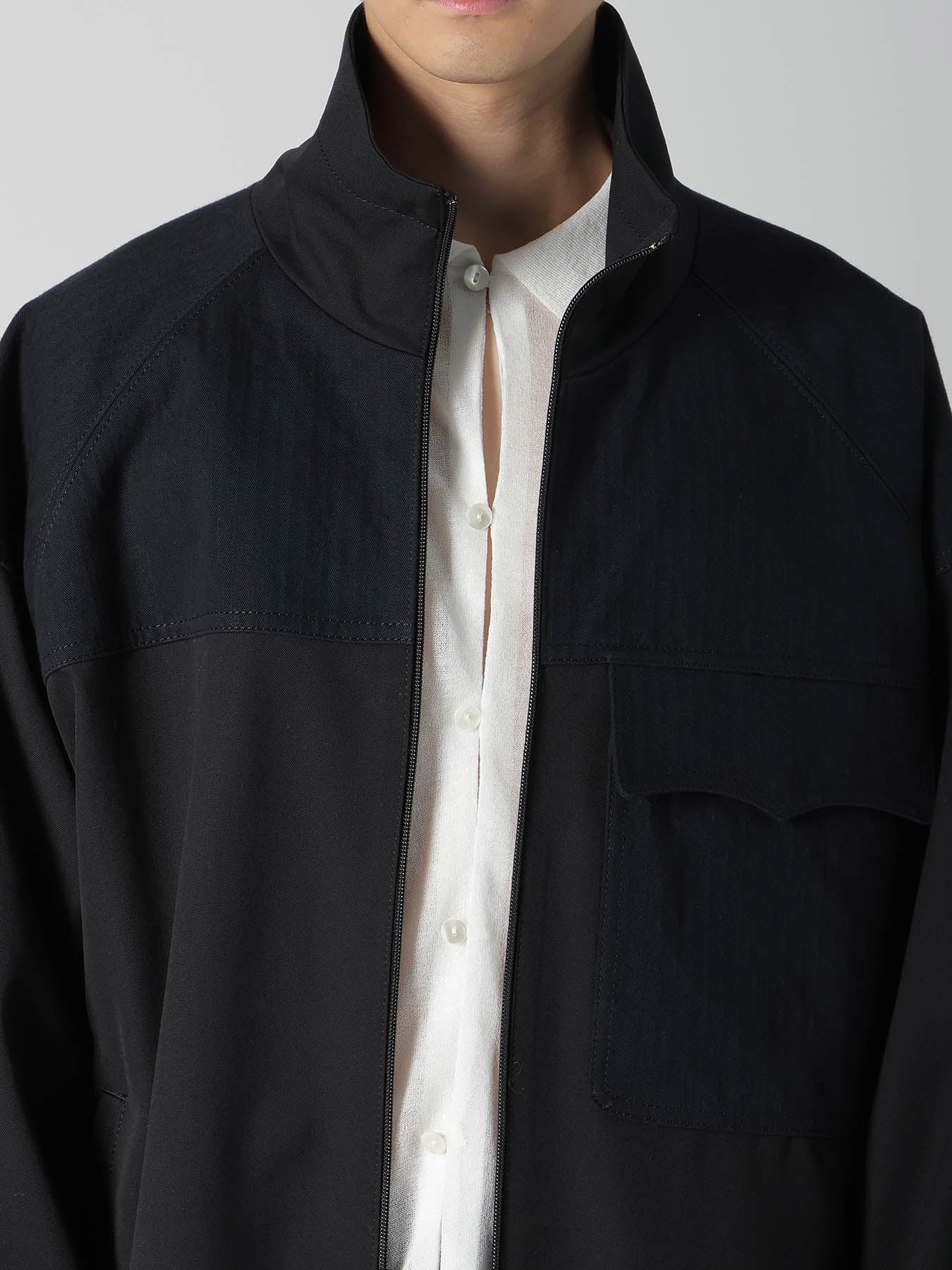 WOOL GABARDINE STAND COLLAR BLOUSON