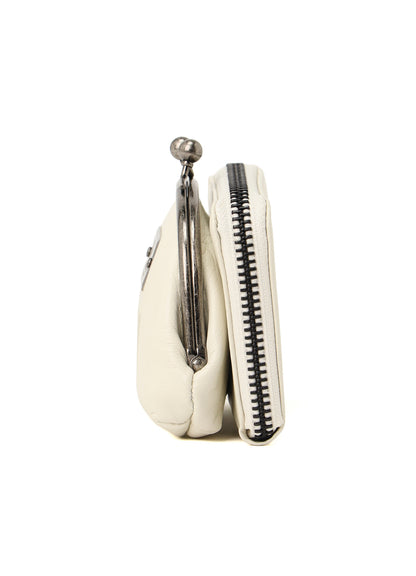 SEMI-GLOSSY LEATHER WALLET W/ METAL CLASP