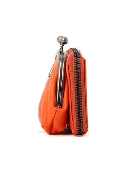 SEMI-GLOSSY LEATHER WALLET W/ METAL CLASP
