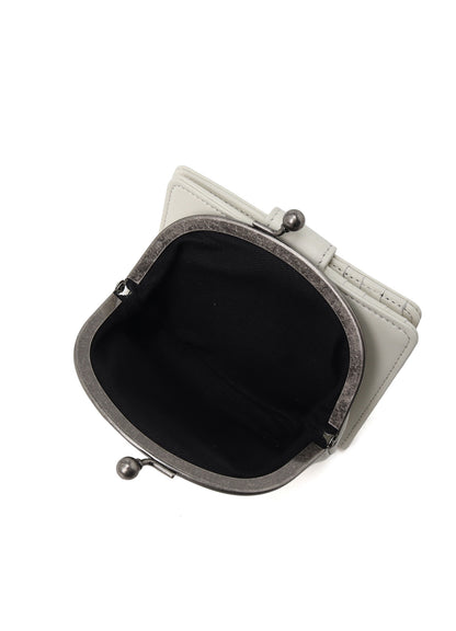 SEMI-GLOSSY LEATHER CARD CASE W/ METAL CLASP