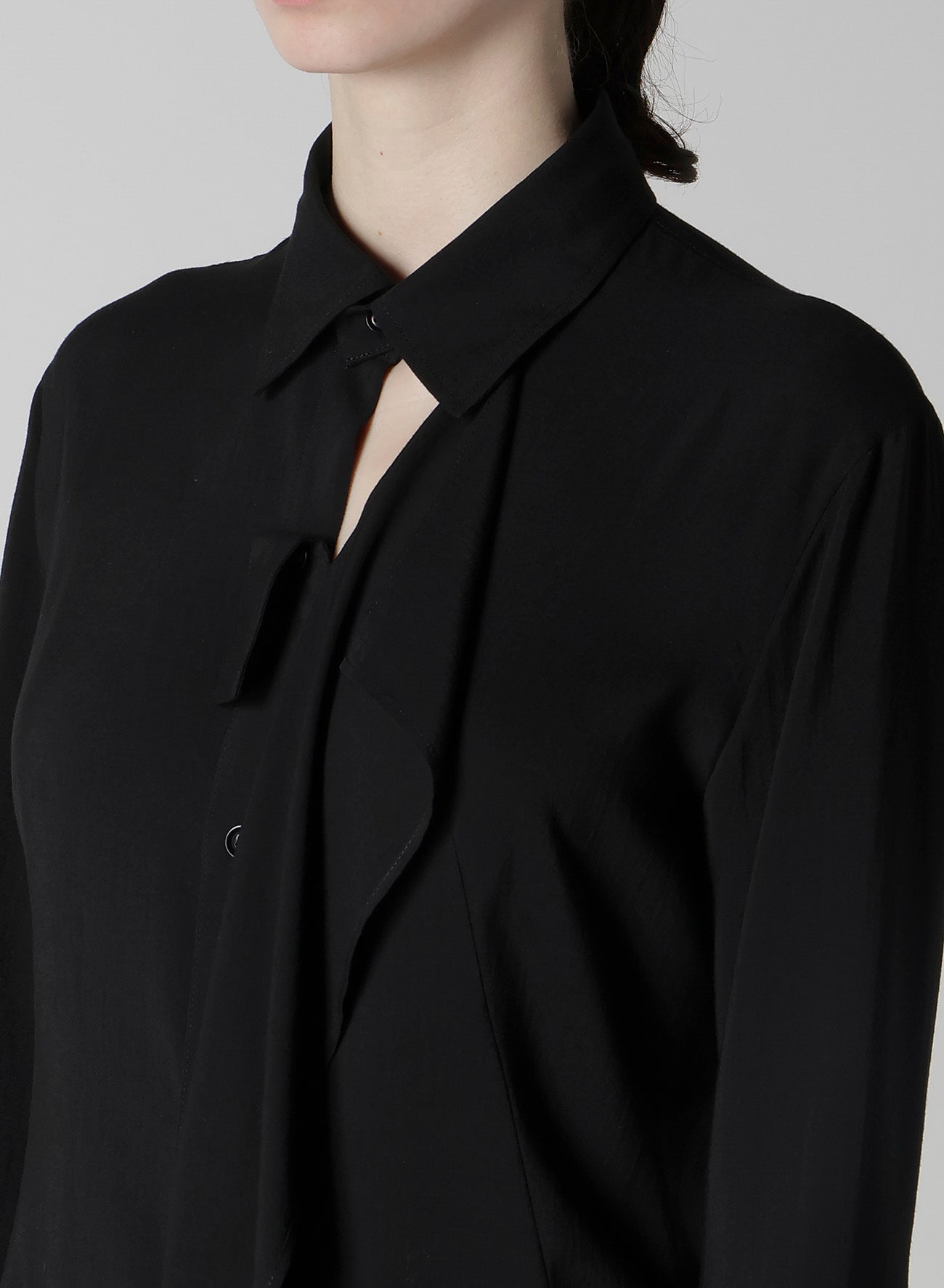 HARD-TWIST SERGE SHIRT WITH DRAPED FRONT PANEL