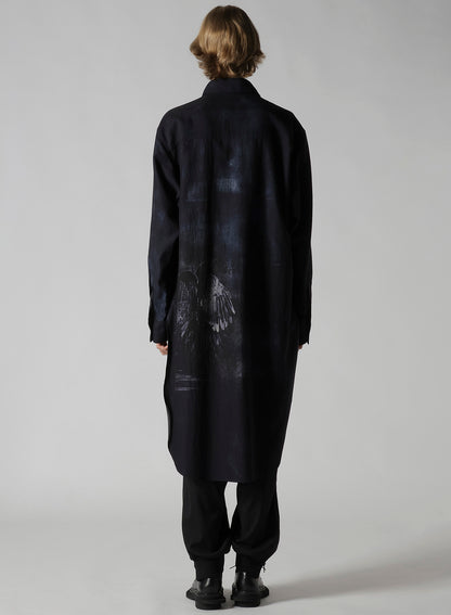 BIRD PRINT DENIM DOUBLE FRONT SHIRT