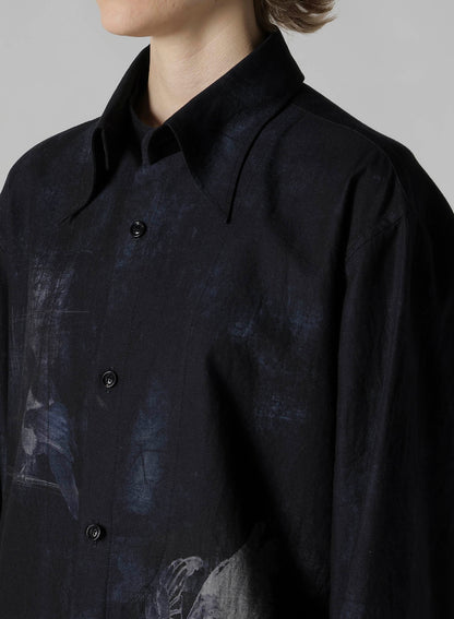 BIRD PRINT DENIM DOUBLE FRONT SHIRT