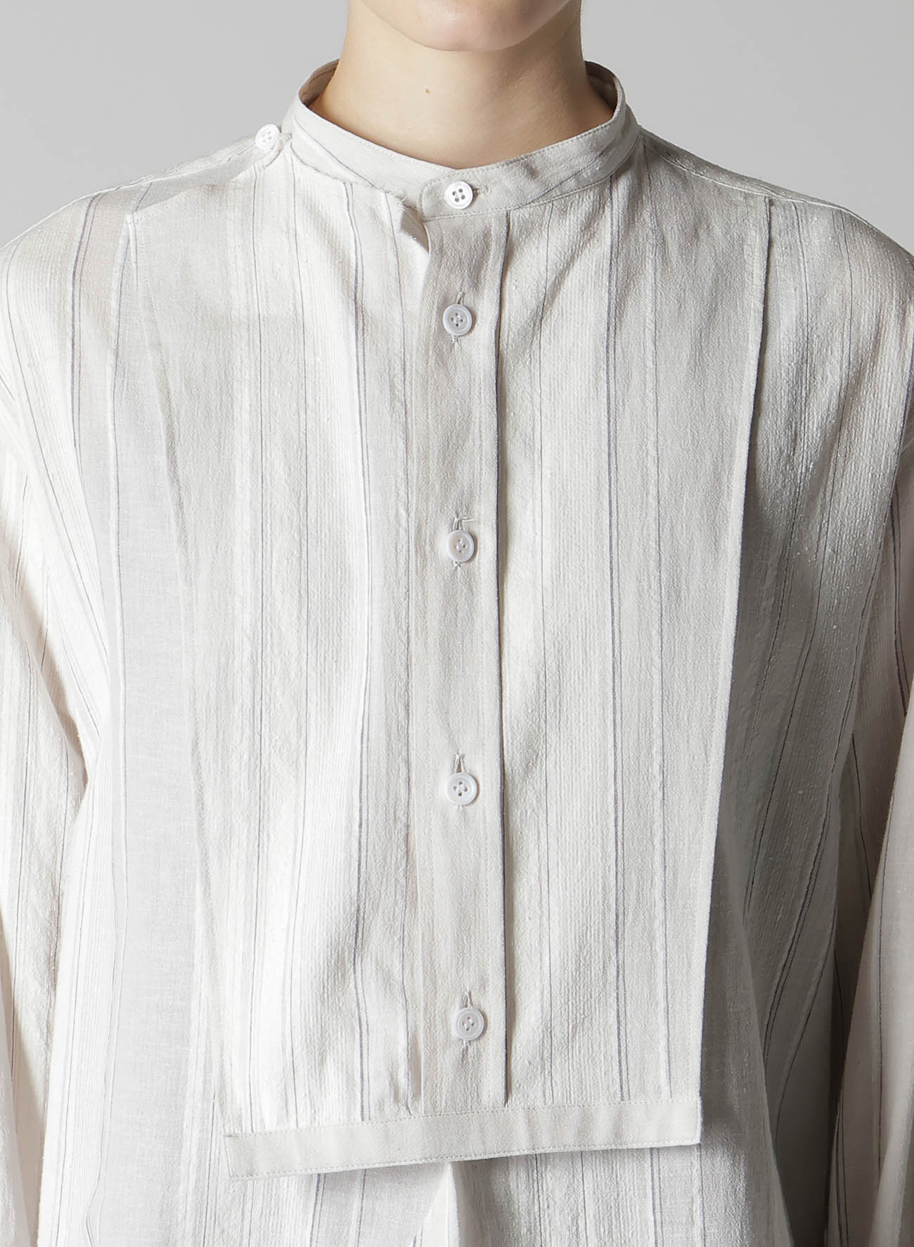 STRIPE SHRINK-FINISH FRONT CLOTH BLOUSE