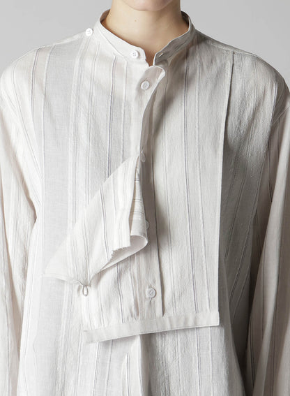 STRIPE SHRINK-FINISH FRONT CLOTH BLOUSE