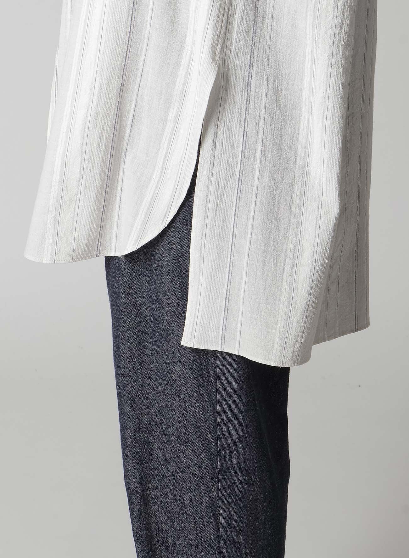 STRIPE SHRINK-FINISH FRONT CLOTH BLOUSE