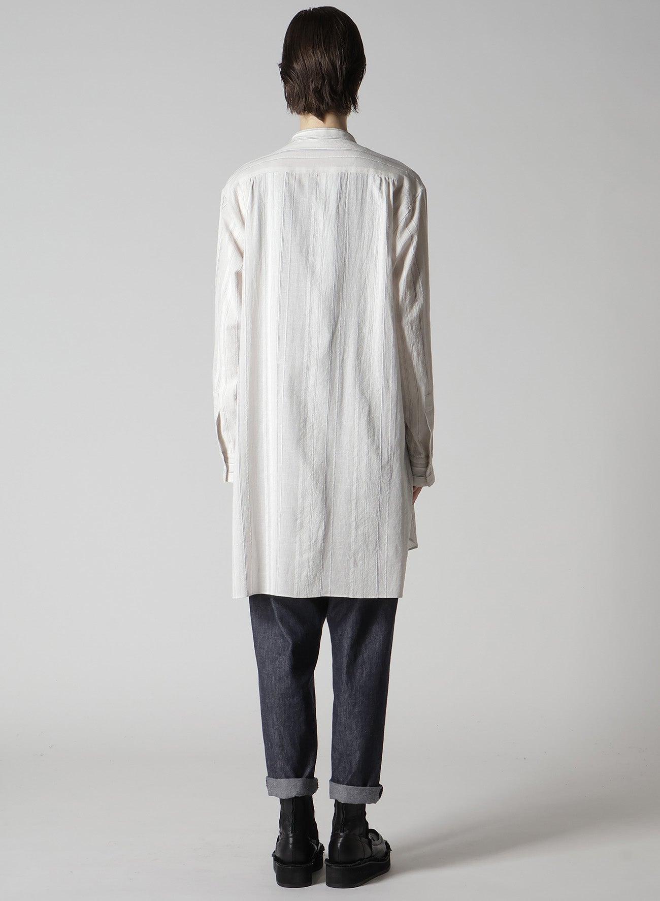 STRIPE SHRINK-FINISH FRONT CLOTH BLOUSE