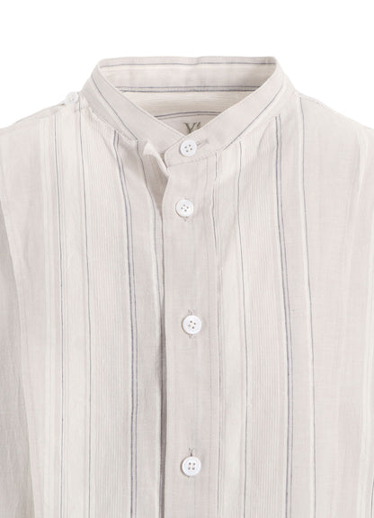 STRIPE SHRINK-FINISH FRONT CLOTH BLOUSE