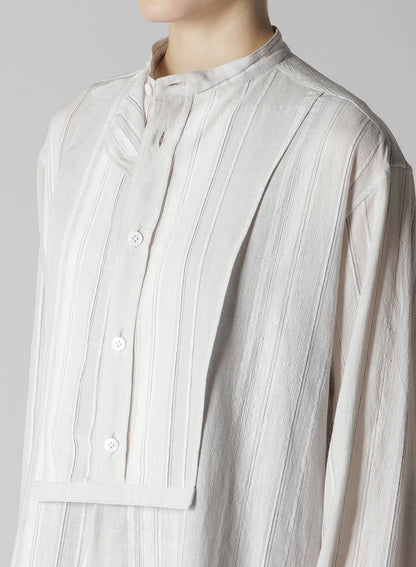 STRIPE SHRINK-FINISH FRONT CLOTH BLOUSE