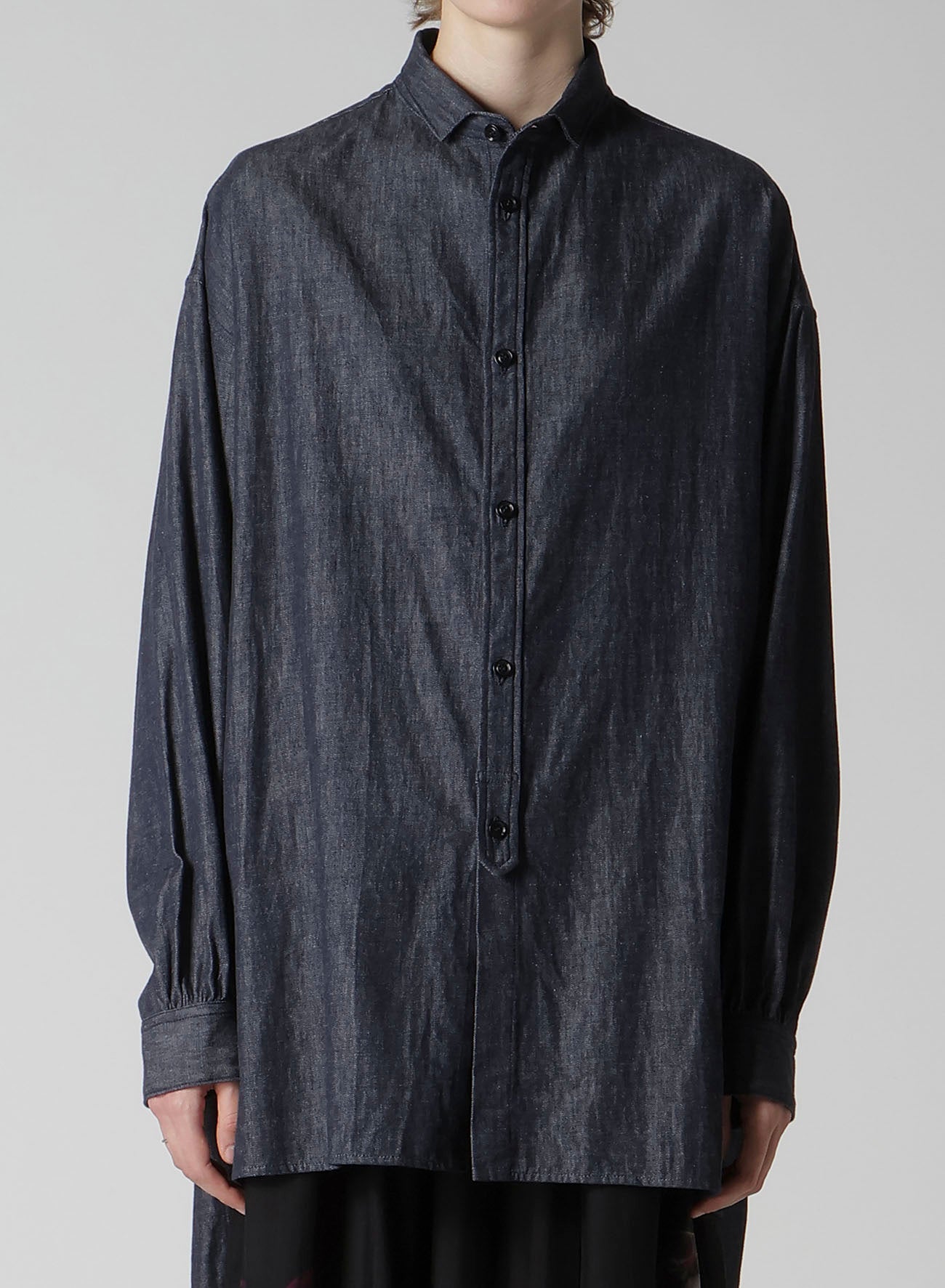 6OZ DENIM GARMENTFINISH DESIGN COLLAR BIG BLOUSE