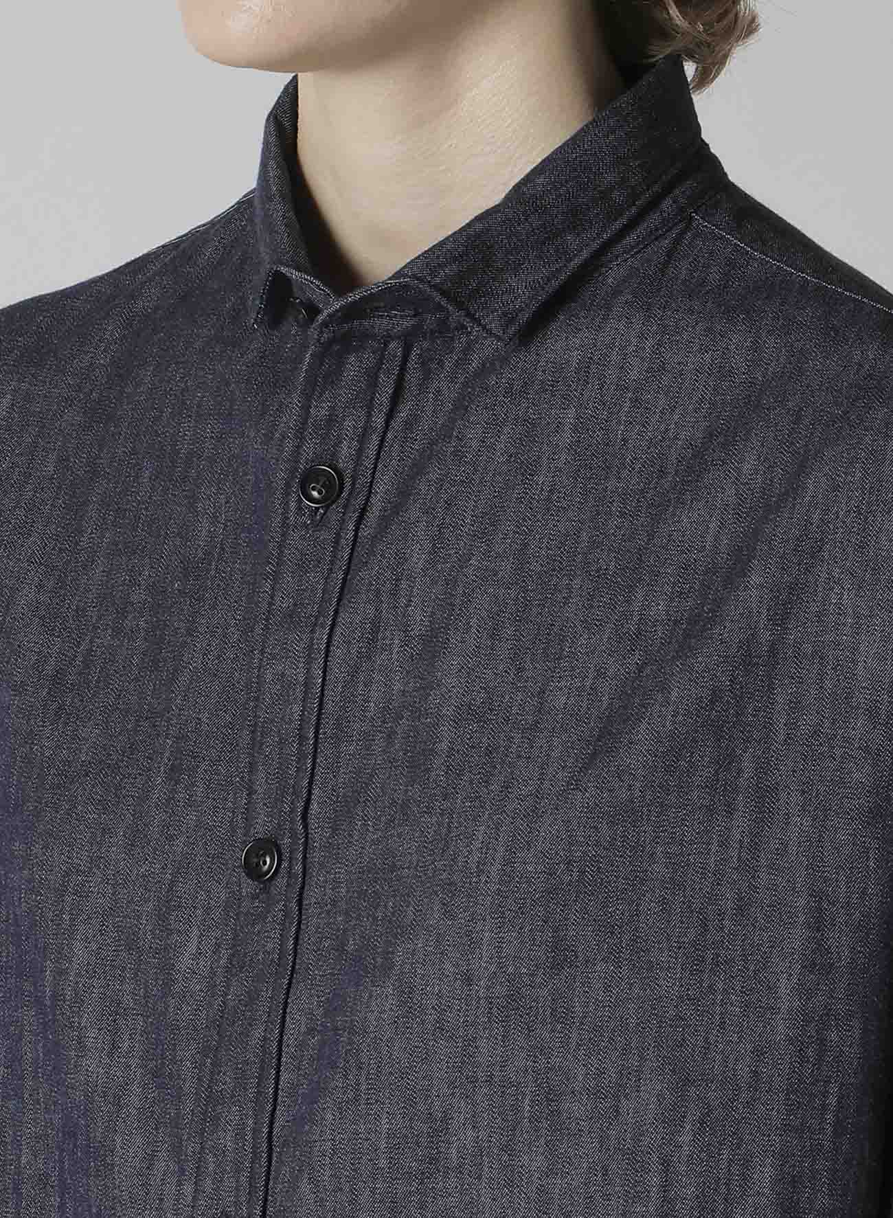 6OZ DENIM GARMENTFINISH DESIGN COLLAR BIG BLOUSE